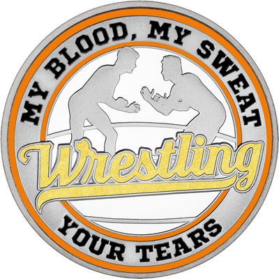 Gold "Wrestling" with Orange Outer Circular Borders
